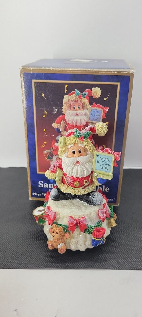 Christmas Decor Santa Claus Resin Figurine Musical Painted Boxed 4.5in E-Mail